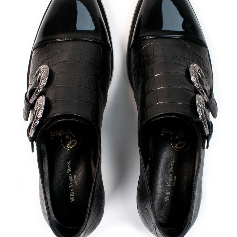 Wills Vegan Leather Mock Croc Monk Straps Shoes Moccasins Sz 37 - Picture 3 of 14